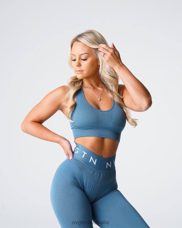 Women Galaxy Ribbed Seamless Bra 04060161 Stone Blue Fitness NVGTN