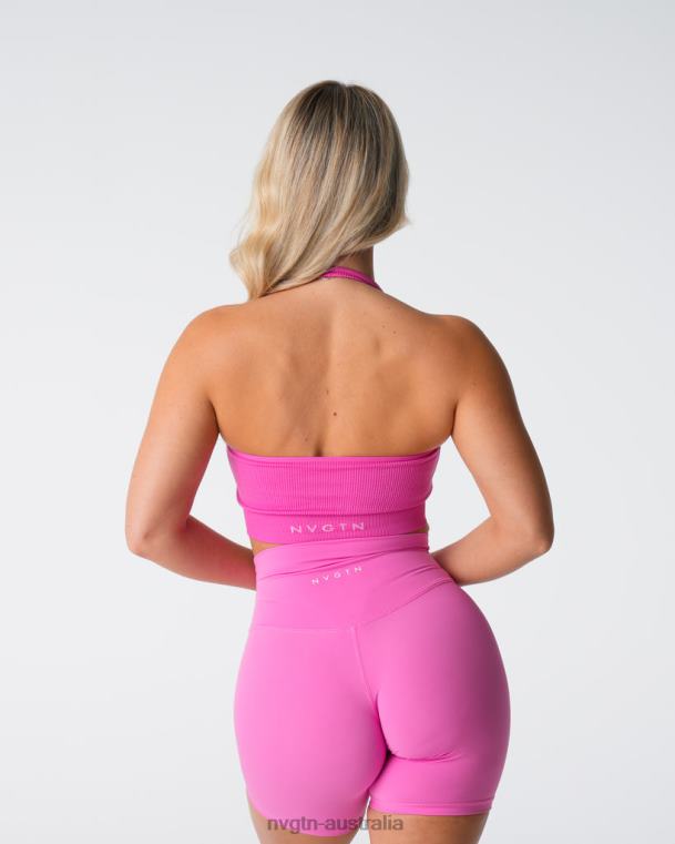 Women Limitless Ribbed Seamless Halter Bra 04060116 Bubble Gum Pink Fitness NVGTN