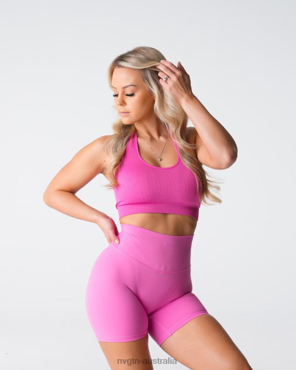 Women Limitless Ribbed Seamless Halter Bra 04060116 Bubble Gum Pink Fitness NVGTN