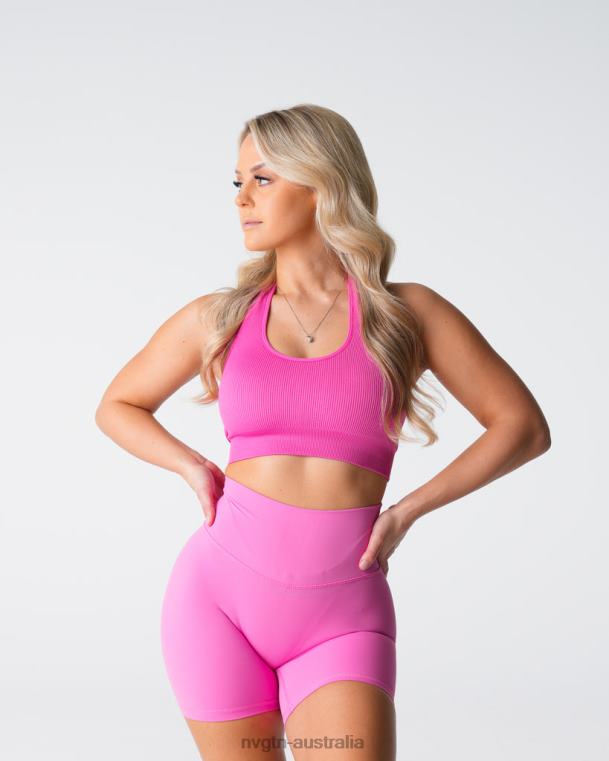 Women Limitless Ribbed Seamless Halter Bra 04060116 Bubble Gum Pink Fitness NVGTN
