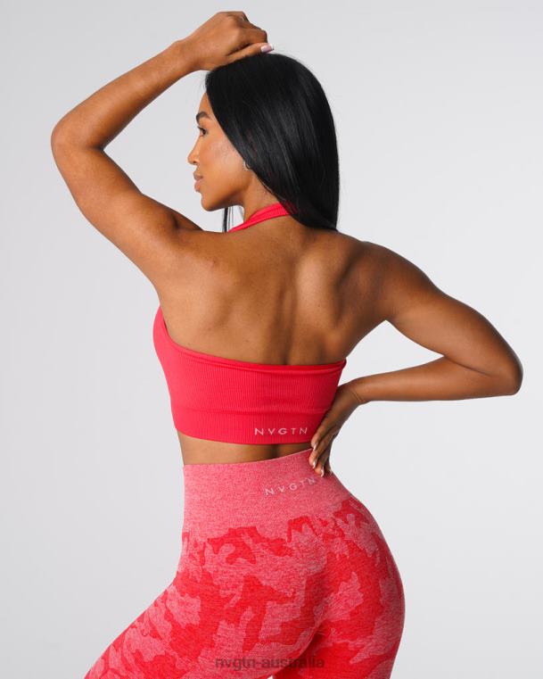Women Limitless Ribbed Seamless Halter Bra 04060137 Candy Apple Fitness NVGTN