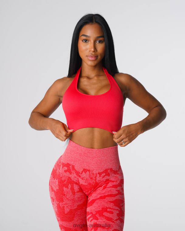 Women Limitless Ribbed Seamless Halter Bra 04060137 Candy Apple Fitness NVGTN
