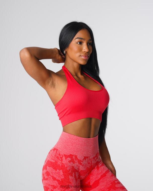 Women Limitless Ribbed Seamless Halter Bra 04060137 Candy Apple Fitness NVGTN