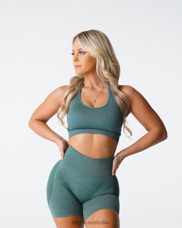 Women Limitless Ribbed Seamless Halter Bra 04060138 Forest Green Fitness NVGTN