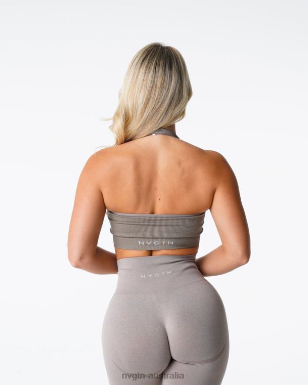 Women Limitless Ribbed Seamless Halter Bra 04060147 Taupe Fitness NVGTN