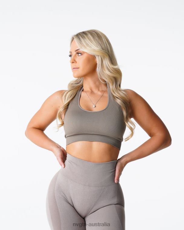 Women Limitless Ribbed Seamless Halter Bra 04060147 Taupe Fitness NVGTN